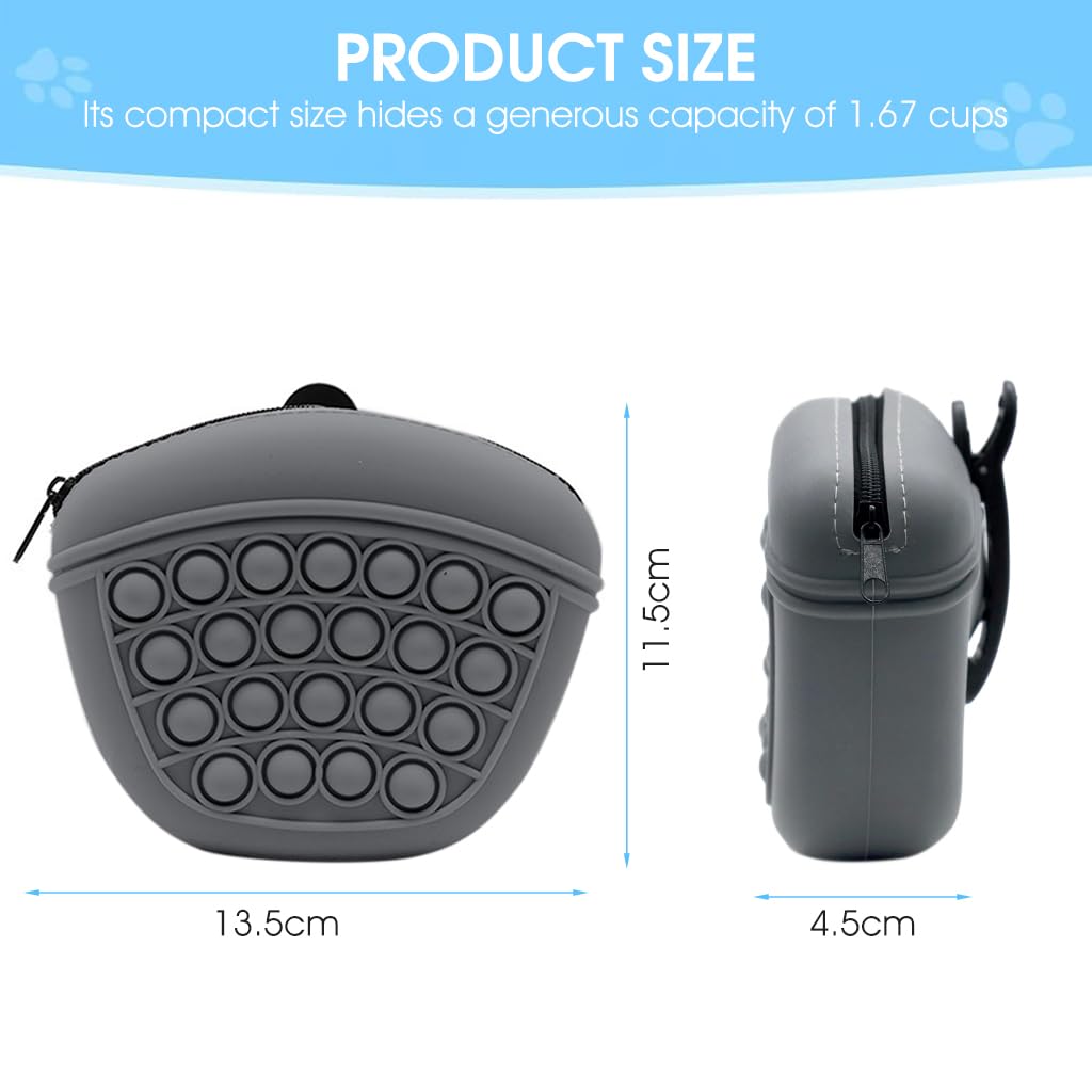 Qpets Silicone Dog Treat Pouch Portable Dog Food Bag Outdoor Dog Training Food Zipper Pouch with Attachable Buckle Treat Bag for Puppy Trainning Dog Walking