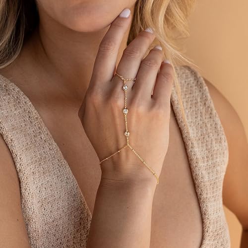 SANNIDHI® Hand Chain for Women Gold Rhinestone Adjustable Finger Ring Bracelet Stylish Slim Chains Fashion Jewellery Birthday Gifts Girls 3PCS
