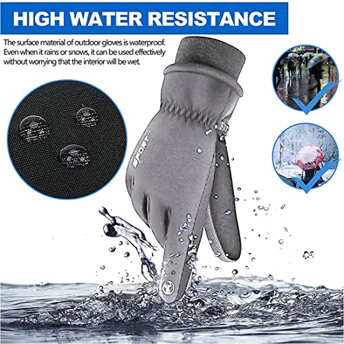 ZIBUYU® Winter Gloves for Men Women Bike Riding Touch Screen Finger Microfiber Anti-Slip Design Windproof Waterproof Snow Ski Hand (Grey) 3 PCS