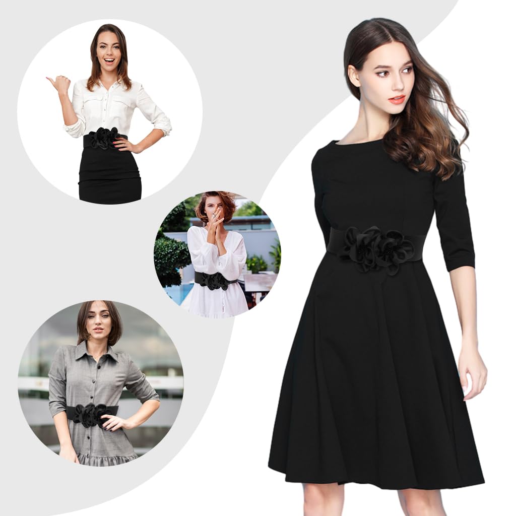 PALAY Women Wide Waist Belt Stretchy Chiffon Flower Dress Belt Blazer Belt Elastic Snap Button Closure Styling Waist Belt Vintage Blouse Blazer Evening Dress Belt