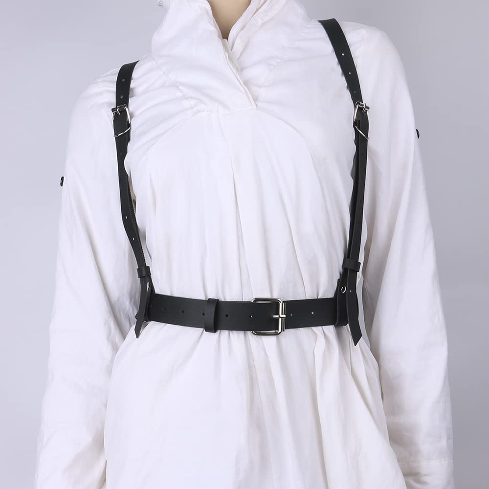 PALAY Body Harness Waist Belt for Women Bow Tie Leather High Waist Black Belts for Women Dresses, Adjustable Ladies Punk Underbust Chest Belt for Shirt Blouse Dress