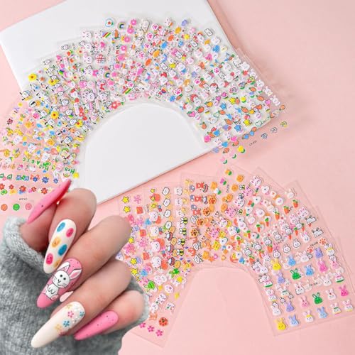 MAYCREATE® 30 Sheet Cartoon Rabbit Nail Art Stickers 3D Self-Adhesive Decals Cute Bunny for DIY Nails Manicure Tips Charms Girls Children Day 60 PCS