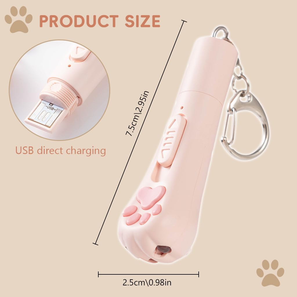 Qpets Cat Laser Pointer, Cat Interactive Toy USB Rechargeable Laser Pointer with 5 Switchable Patterns Red Laser Pointer Pen Cat Toy Chasing Toy Cute Cat Claw Laser Pointer Pen