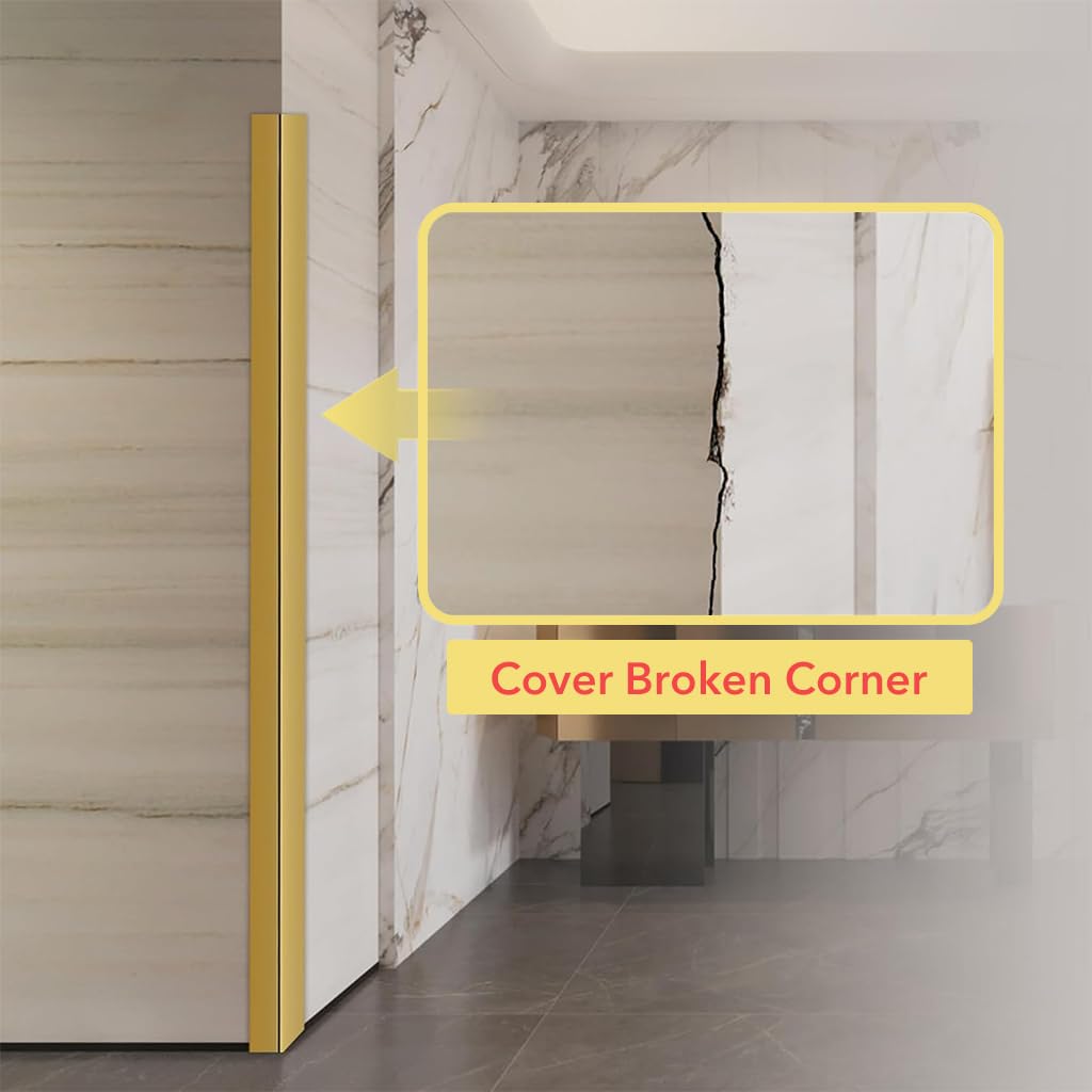 HASTHIP 1 Rolls Golden Wall Molding Trim - Flexible PVC Wall Molding Trim & Corner Guards & Caulk Strip, Apply in Table Edge Door Frame Baseboard for Protection and Decoration, 9.84ft x 0.78in