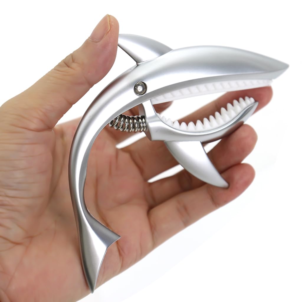 ZORBES Guitar Capo, Zinc Alloy Capo for Acoustic Guitar, Spring Loaded Capo for Electric Guitar Ukulele Creative Shark Guitar Capo, Silver