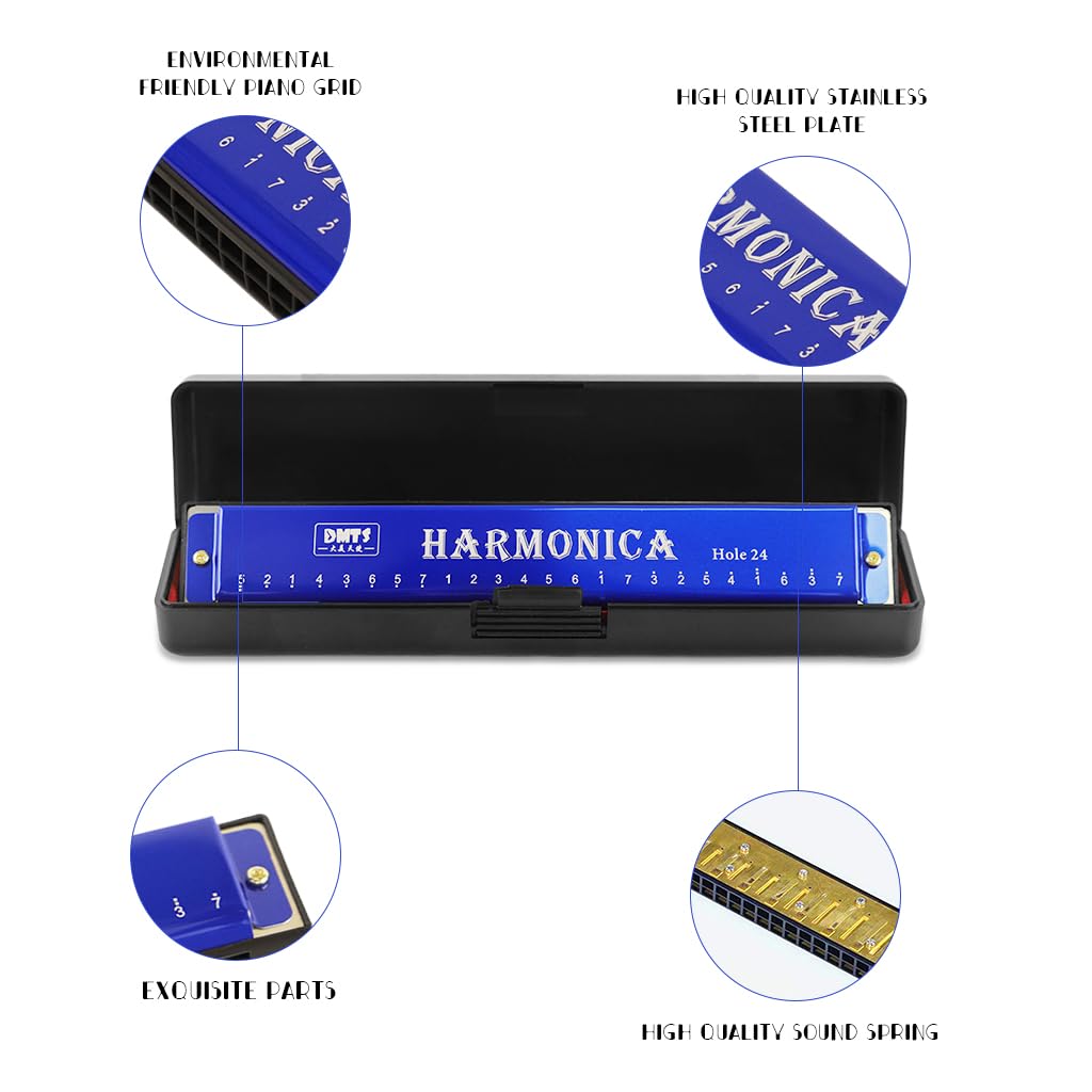 HASTHIP Harmonica, Blues Harmonica Key of C, Blues Folk Mouth Organ Harmonica 24 Holes 48 Tones Standard Harmonica For Adults, Professionals, Beginners and Students