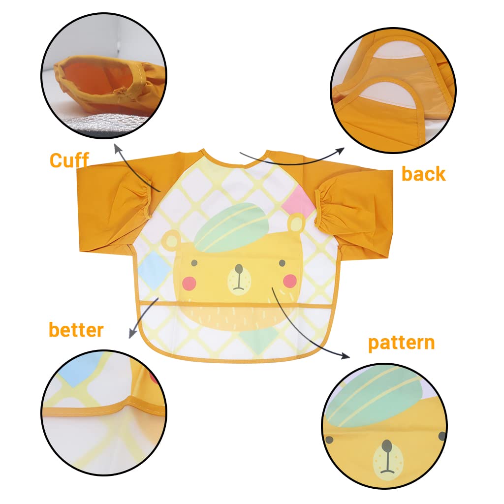 SNOWIE SOFT Reusable Sleeved Bib Baby Bib with Pocket, Toddler Bib, Smock, Waterproof Fabric, Fast drying,Fits Bibs for Baby Kids Girls 6 to 24 Months (Orange no including hanger)