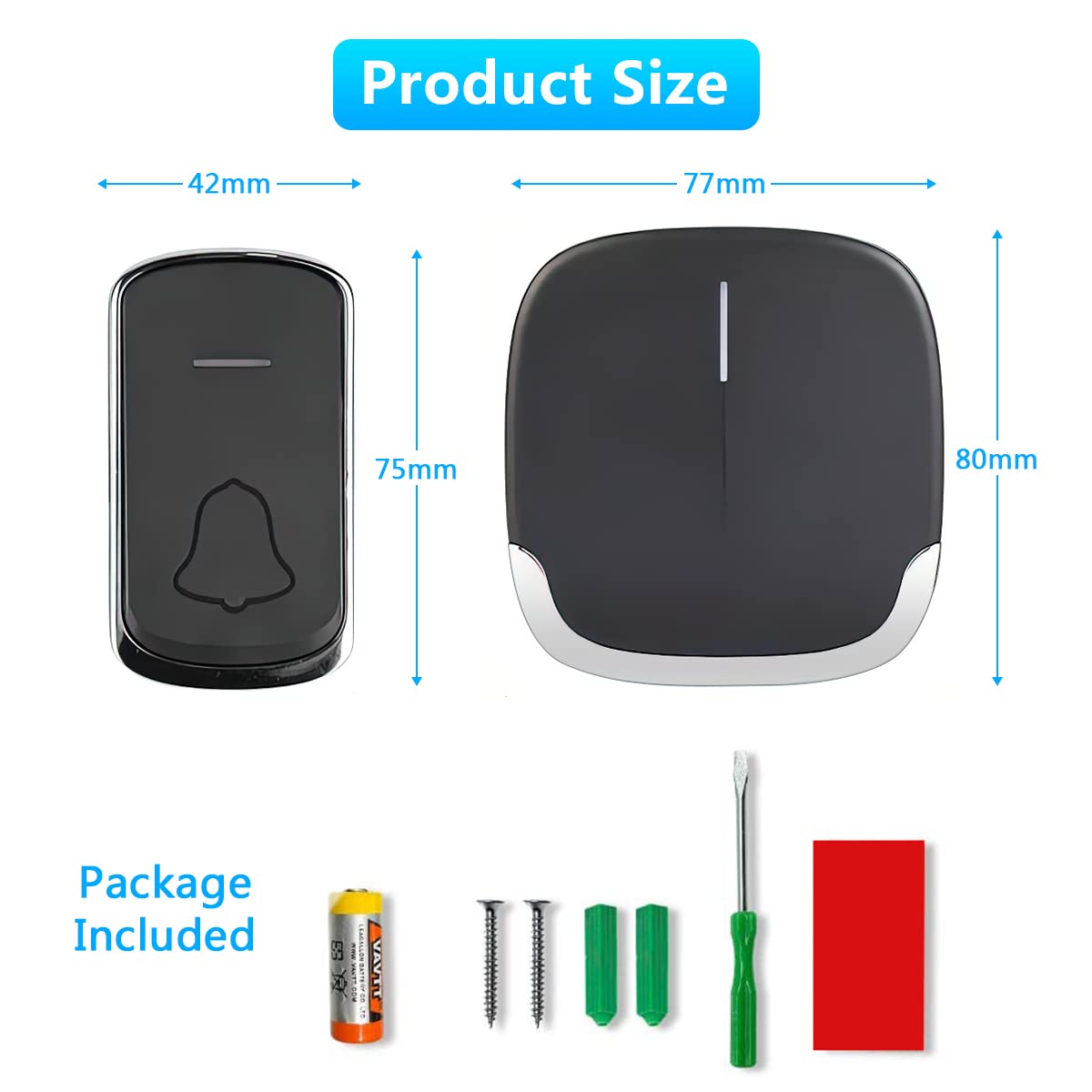 HASTHIP Wireless Door Bell for Home, Wireless Bell for Office Waterproof, Door Bell for Home Wireless with 300m Range, with 36 Tunes, Led Indicator, 4 Volume Levels, 1 Push Button & 2 Receiver