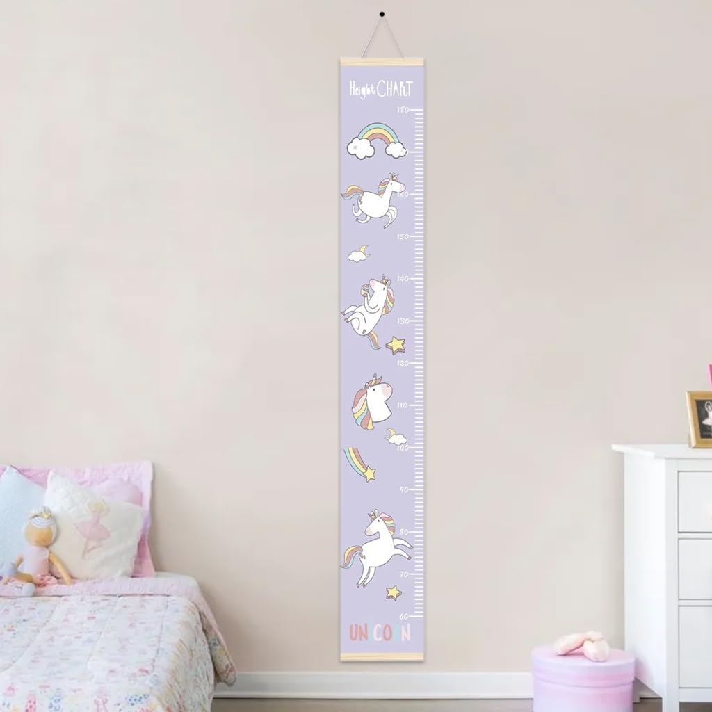 SNOWIE SOFT Cartoon Unicorn Growth Chart for Kids 60-180cm Wall Hanging Growth Chart for Kids & Teenagers Canvas Cartoon Growth Chart Waterproof Canvas Growth Chart for Kid's Room