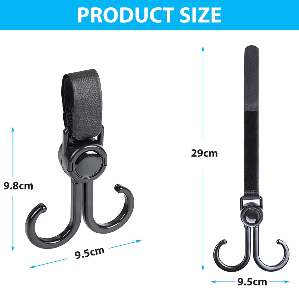 SNOWIE SOFT 2Pcs Hanging Hooks 360 Degree Rotatable Dual Hooks Stroller Hooks for Mothering Bags, Versatile Hanging Hooks for Stroller, Pram, Bike, Car, Electric Bicycle