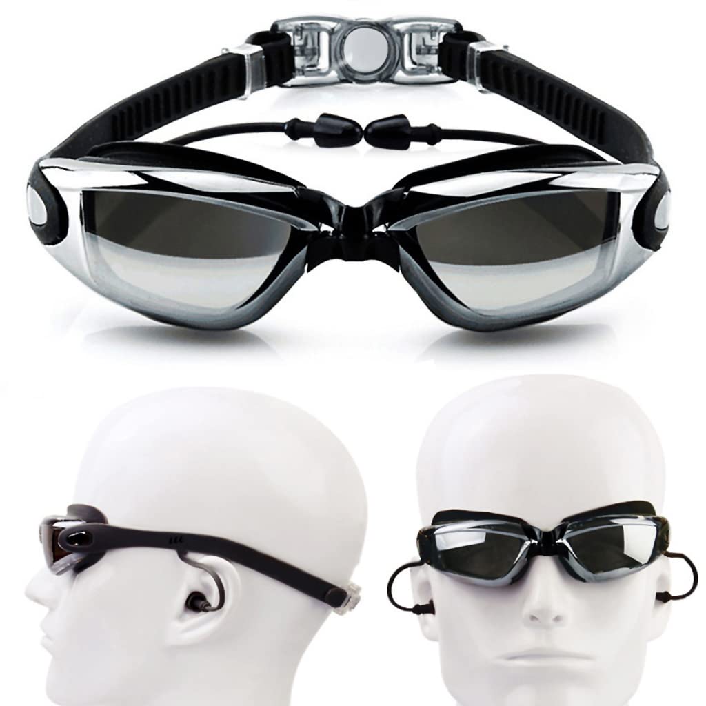 Proberos Unisex-Adult Plating HD Swim Goggles with Ear Plugs Professional Swimming UV Protection Goggles Anti Fog Adjustable Swim Goggles with Storage Case Nose Clip and Earplugs