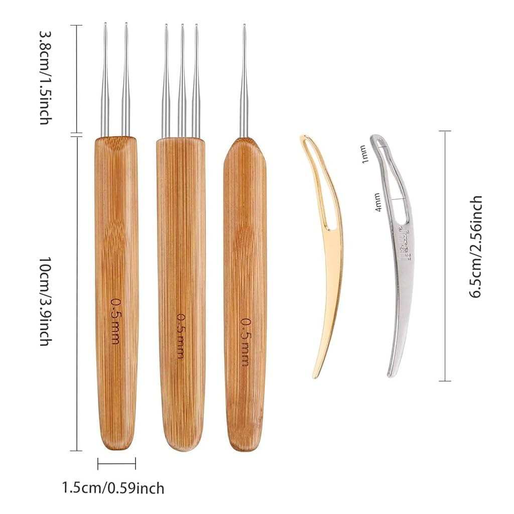 HASTHIP Dreadlock Crochet Hook Set of 6pcs Crochet Hook Set with 3Pcs 0.75mm Crochet Hook & 3 Hair Locking Tools Needle Weaving Crochet for Braid Craft Dreadlocks Needle Weaving Kit