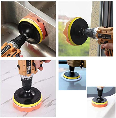 STHIRA Imported Auto Car Drill Adapter with 5Pcs 3 Inch Buffing Pad Kit Polishing Compound