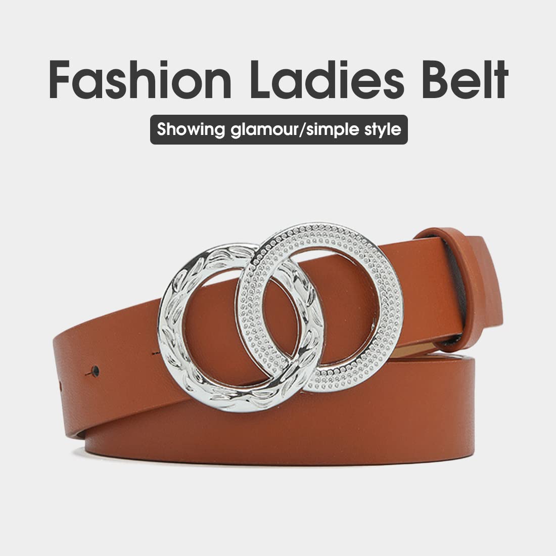 PALAY Women Dress Belt Ladies Sleek Double Ring Closure Metal Waist Belt For Women Dress,Blouse,Coat,Evening Gown-41.7inch (Brown)