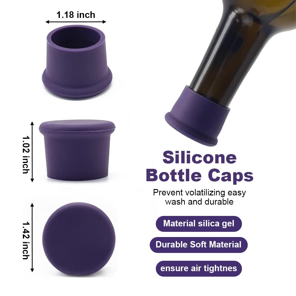 HASTHIP 6Pcs Silicone Wine Stoppers Reusable Beer Bottle Cover Wine Bottle Stopper Wine Saver Reusable Silicone Wine Bottle Soft Drink Bottle Cap Food-Grade Silicone Cap to Keep Wine Fresh