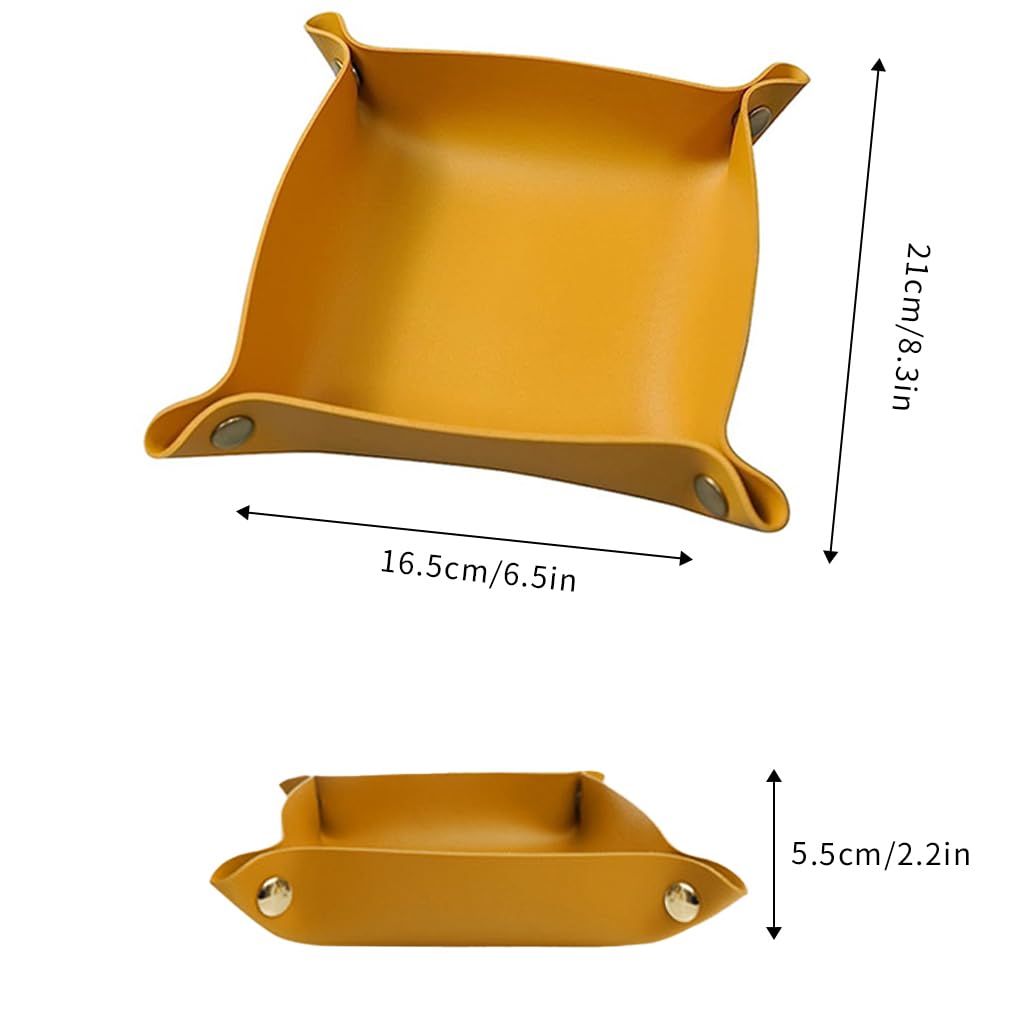 MAYCREATE 3Pcs Leather Valet Tray Organizer, Jewelry Tray, Desk Organizer Leather Catchall Tray for Jewelry/Key/Sun Glasses/Watch/USB Cables/phone etc. For Travel, Home Or Office, Yellow