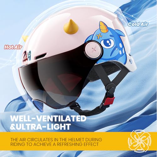 Proberos® Bike Helmet for Kids Teens 4-15 Years Old Cushioning Lining Safety Helmet with Adjustable Chin Strap, Anti-Glare Goggle, Ear Pads, 3D Cartoon Safety Helmet for Bike, Scooter