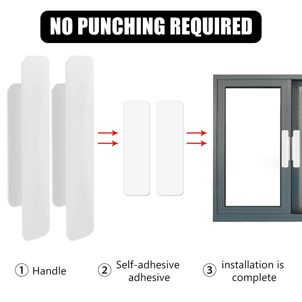 HASTHIP 4Pcs Sliding Door Handle - Self-Adhesive Plastic Door Handles, Home Glass Door and Window Sliding Door Push Pull Auxiliary Door with Adhesive Paste Purpose Handle for Dresser (White)