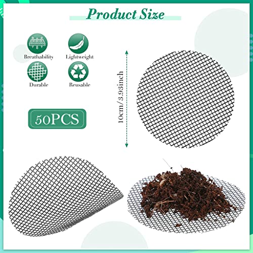 HASTHIP® 150PCS Flower Pot Hole Mesh Pad for Keep Soil from Flowing Away, 10cm Round Drainage Hole Screens for Bonsai Pot, Succulent, Table Top Planters