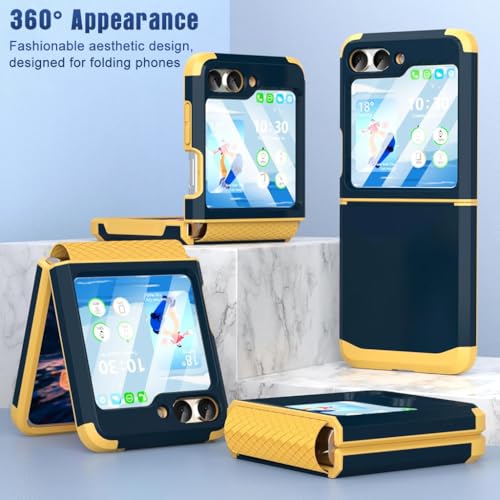 ZORBES® Phone Case for Samsung Galaxy Z Flip 6 TPU with 3.4 inches External Screen Cover Fashion Contrast Color One-Piece Hinged Dark Blue 3PCS