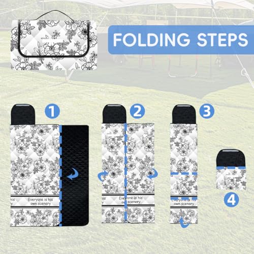 Proberos® Picnic Blanket, 6.6x6.6ft Waterproof PEVA Floral Print Picnic Blanket, Self-Packable Picnic Blanket with Handle, Portable Picnic Carpet for Picnics/Beach Days, Camping