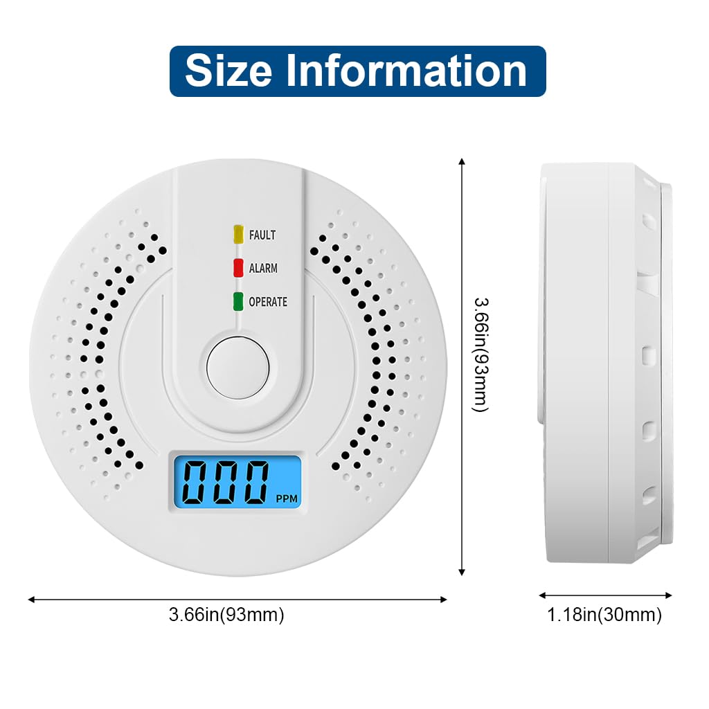 HASTHIP Carbon Monoxide Detector Carbon Monoxide Alarm Detectors with Digital Display & LED Lights, 85DB Loud Alarm CO Alarm Detector for Kitchen, Room, Battery Operated (Battery Not Included)