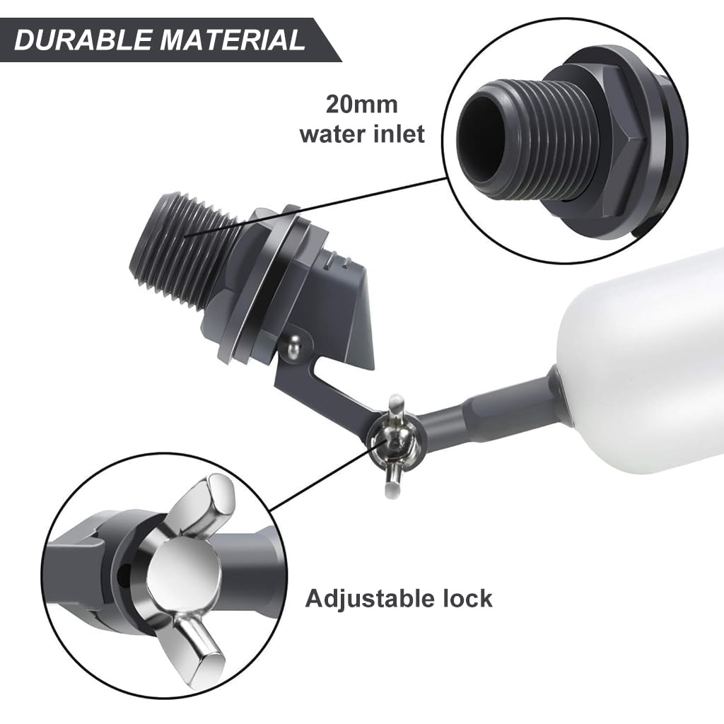 Serplex Float Ball Valve 1/2 Inch (20mm) Thread Ballcock Valve Water Tank Float Valve Float Operated Valve with Adjustable Arm Easy Float Ball Valve for Plumping/Water Tank/Small Landscape Pool