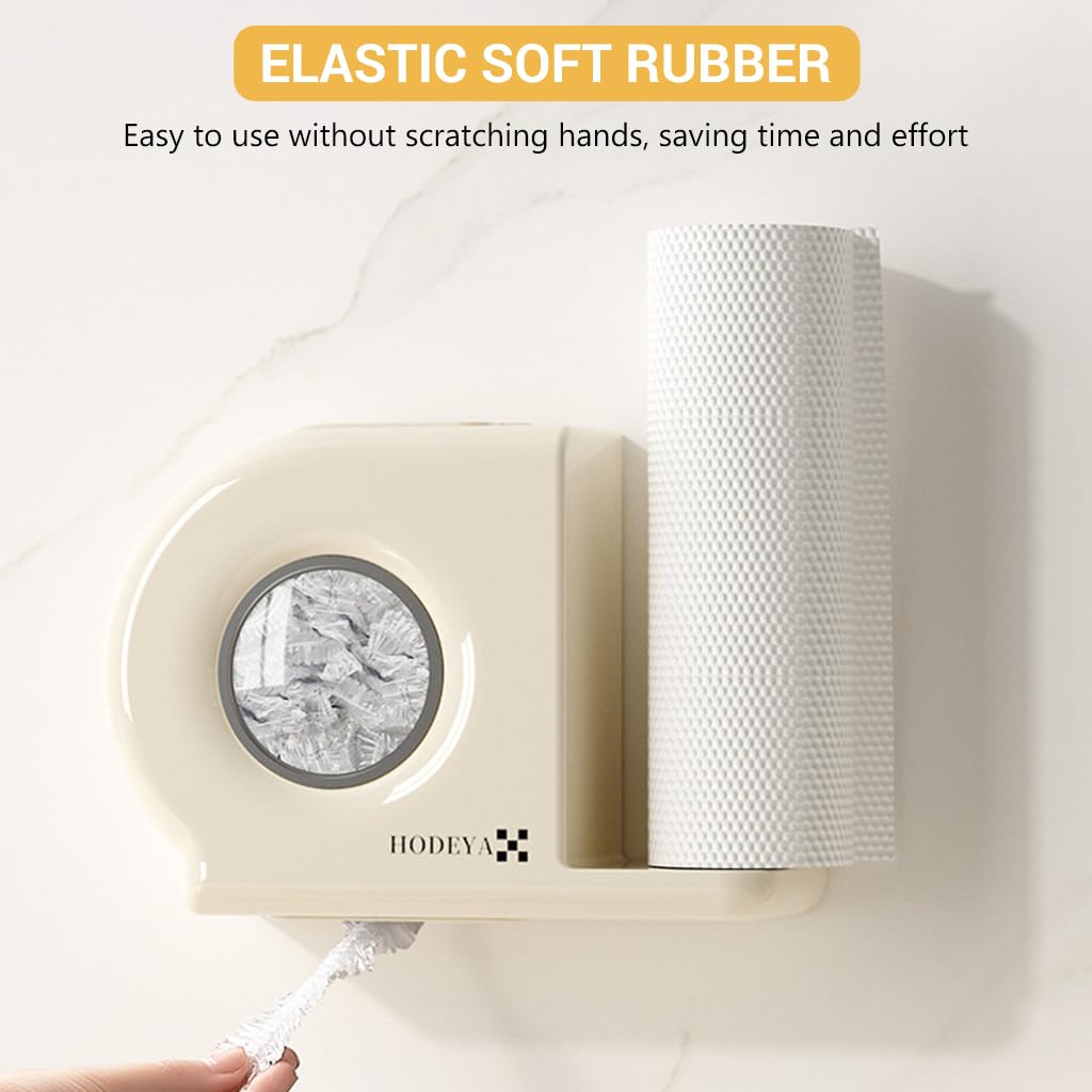HASTHIP Kitchen Organizer for Elastic Plastic Food Covers & Kitchen Paper Towel Wall Mounting 2 in 1 Plastic Wrap Food Covers Dispenser with Paper Roll Holder
