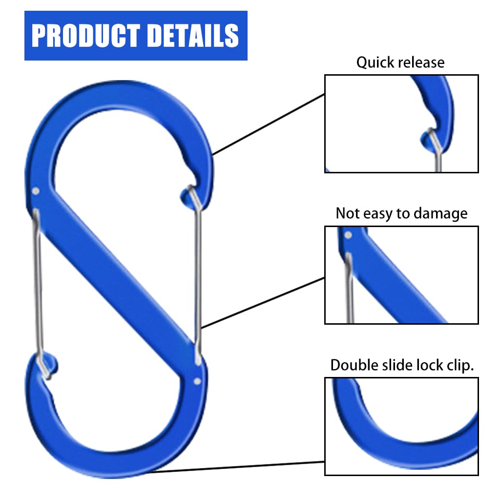Proberos 5Pcs Carabiners Dual Hook, Premium Aluminum D-Ring Locking Carabiners Lightweight & Durable, Hooks Keychain - Hook Keyring (Multi-color)