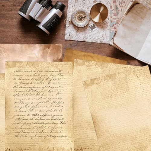 OFIFO® 50 Sheet A4 Vintage Letter Papers, Double Sided Scrapbooking Writing Papers Backgroud Papers, Journaling Notebook Refills, Yellowish Retro Style Papers, 210x285mm