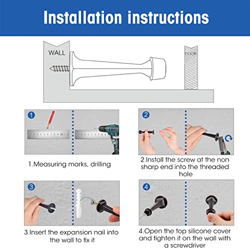 HASTHIP 4pcs Heavy Duty Solid Rigid Door Stop w/Rubber Tip, Wall Mount Door Stoppers for Bottom of Door
