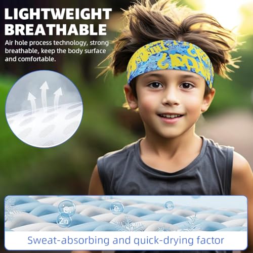 Proberos® Sport Headband for Kids Quick Dry Sweat Fashion Printed Band Absorption Elastic Boys Girls Running 4-9 Years Old Head Size 42-68cm 3PCS