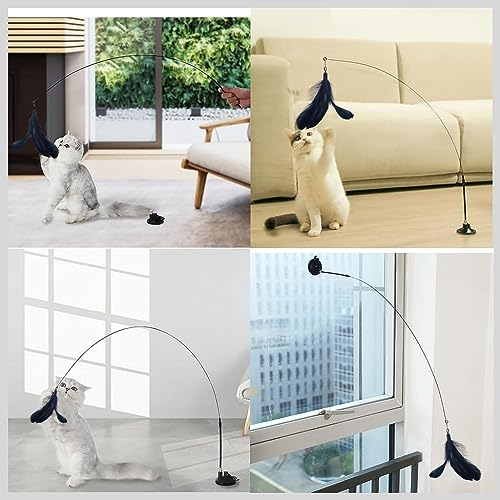 Qpets® Cat Teaser Wand with Suction Cup Design Feather Interactive Kitten for Indoor Cats 3 PCS