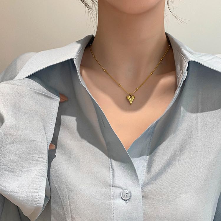 ZIBUYU® Golden Heart Necklace for Women Y2K Style Slim Chain Collarbone Pendant Alloy Jewelry Gift Her Birthday Anniversary Valentines Day 2PCS