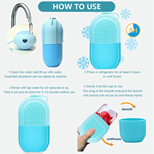 MAYCREATE Ice Face Roller Ice Cube Mold With Cleansing Brush, Anti-Leak Silicone Ice Roller for Face Massage, Beauty Ice Facial Roller for Eliminate Edema, Tighten Skin, Women Skincare Gift (Blue)