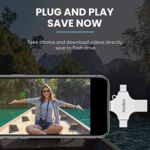Verilux® Flash Drive 64GB 4 in 1 Pendrive with Light-ning Micro USB USB A Type-C Interface Mini Hangable Pen for iOS Android Compatible with Phone Pad PC and More Devices 3 PCS