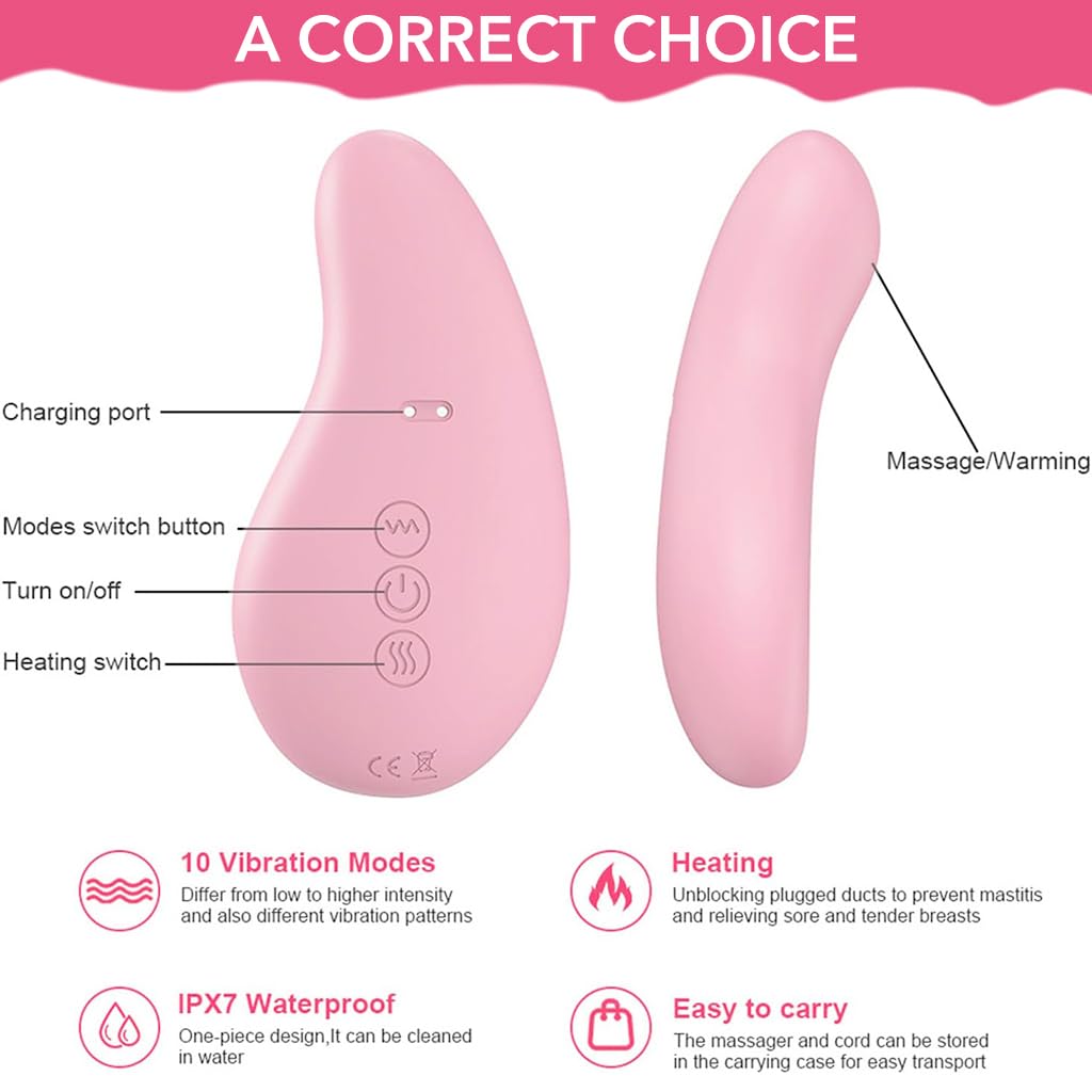 HANNEA Electric Massage for Lactation Electric Breast Stimulator Breast Dredging Accerate Milk Production Heating Breast Vibrant Massager with 3 Viberation Modes, Adjustable Temperature