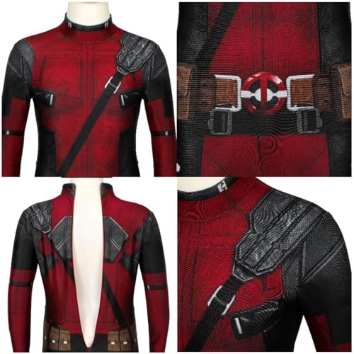 FANCYKU® Kids Deadpool Costume Suit Mask Halloween Cosplay for Boys 3D Digital Print Jumpsuit Outfit Girls Christmas Gift Size 130cm Red Black Cotton 2PCS