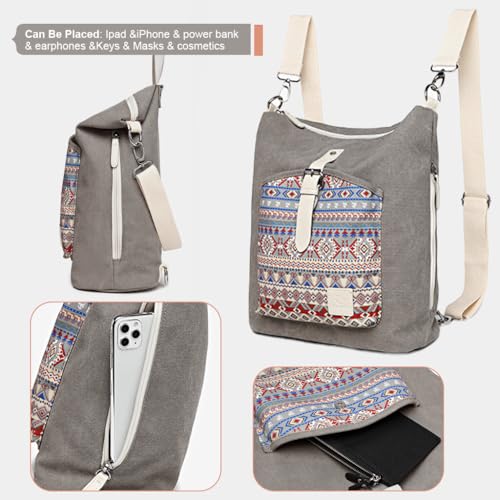 PALAY Women Backpack Canvas Bag Large Handbag with Shoulder Strap Fashion Casual Print Backpack Shoulder Bag Crossbody Bag