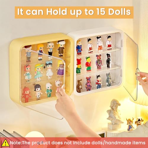 HASTHIP Clear Display Case for Figures, Wall-Mounted Doll Storage Box, Adjustable Display Stand Clear Acrylic Display Box with Door, Dust and Moisture Proof Three-Tier Clear Acrylic Displaying Rack