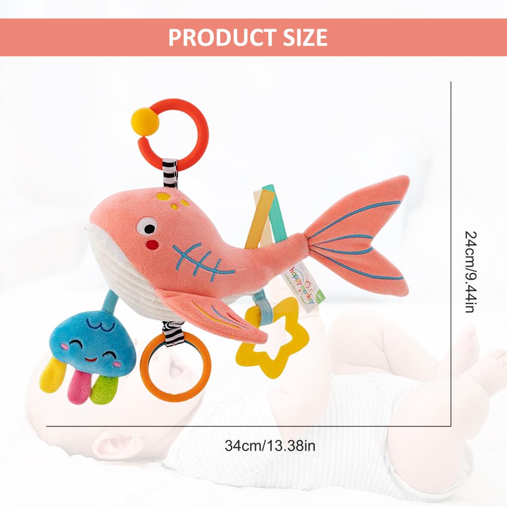 PATPAT Cute Cradle Hanging Toy for Baby Stroller Hanging Toy Sensory Toy Crib Hanging Toy Soft Stuff Toy Dolphin Toy Teether Toy Rattle Toy for Toddlers Shower Gift for Baby (Pink)