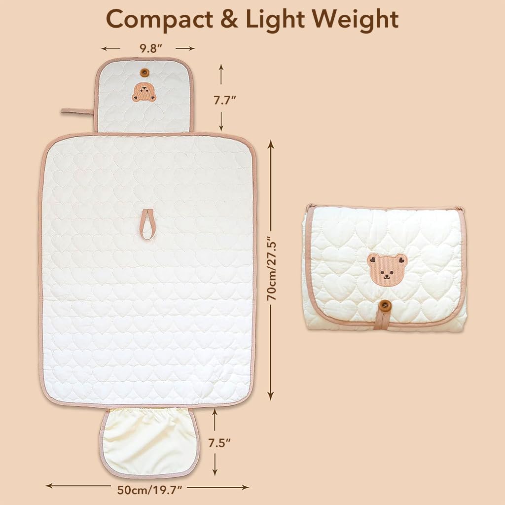SNOWIE SOFT Diaper Changing Mats for Baby, Folding Cotton Nappy Pads for Babies Diaper Changing Station, Waterproof Diaper Changing Pad Diaper Cover with Button & Organizer Pocket, Christmas Gifts