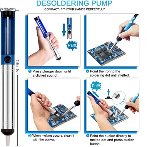 HASTHIP® Soldering Iron Kit 60 Watt Original Adjustable Temperature Welding Tool With Gun 15PCS Tips Desoldering Pump Stand Tweezers