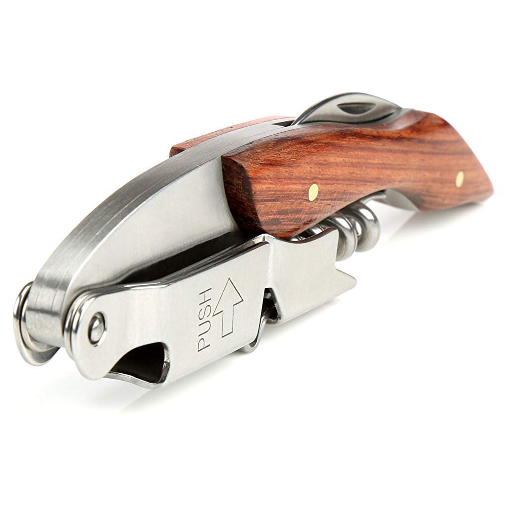 HASTHIP® 2pcs Waiters Corkscrew Wine Bottle Opener Professional Stainless Steel Wood Handle Foil Cutter