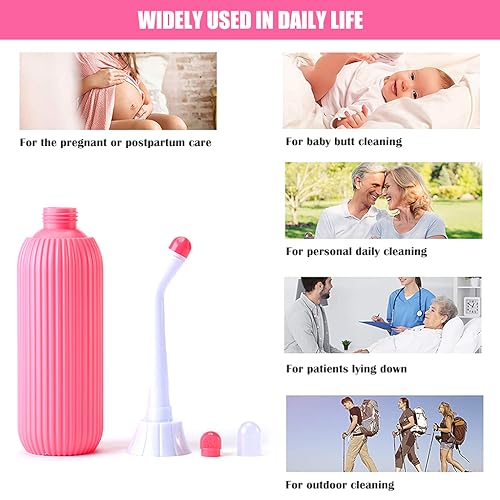 HANNEA® 500ml Portable Jet Spray for Toilet Retractable Handheld Travel Bidet with Bag 2 Nozzles Postpartum Perineal Clean Childbirth Cleaner Outdoor Camping Essentials Pink 3PCS
