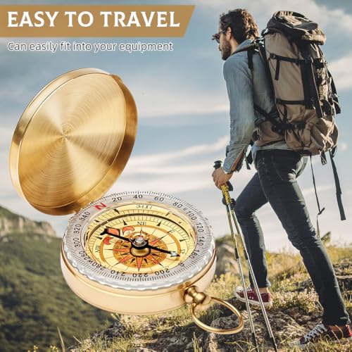 Proberos® Vintage Glow in Dark Pocket Compass 2.36 Inch Collectible Navigation with Metal Lid Hanging Ring Best Gift for Outdoor Enthusiasts Hikers Campers 2PCS