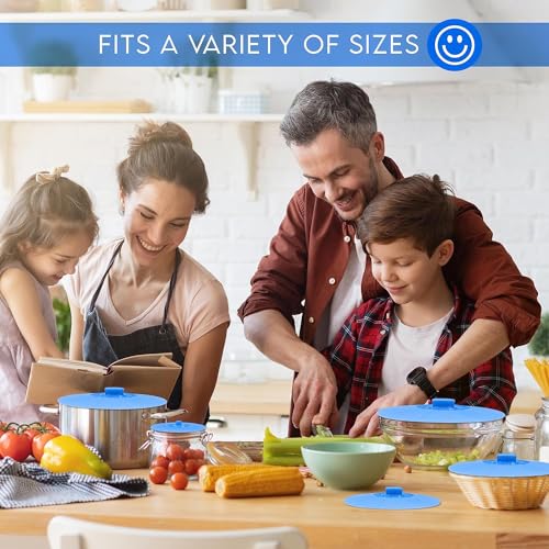 HASTHIP® 10Pcs Silicone Lids for Bowls 5 Sizes Reusable Microwave Safe, Food Grade Silicone Lid Cover Durable Heat Resistant Silicon Lids for Bowls, Pots, Pans, Dishes, Cans - Blue