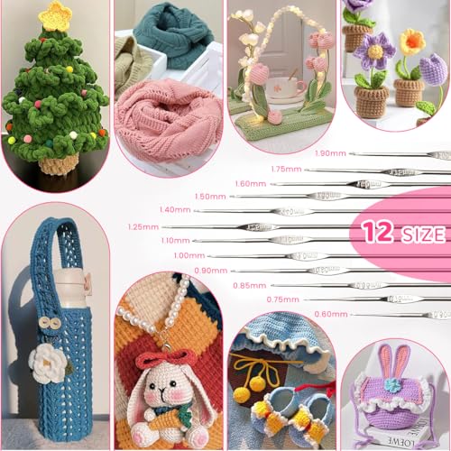 HASTHIP® Crochet Kit for Beginners Adults, Includes Yarn, 321PCS Starter Kit for Kids, Ergonomic Hooks Travel Knitting Supplies