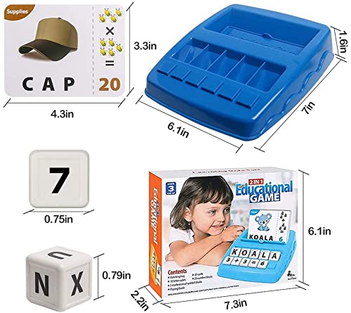 PATPAT Spelling Games for Kids,Brain Games for Kids with Flash Cards,2 in 1 Matching Letter Number Games for Boys and Girls Sight Words Recognition Kindergarten Teaching Tools Preschool 3-8 Mazarine