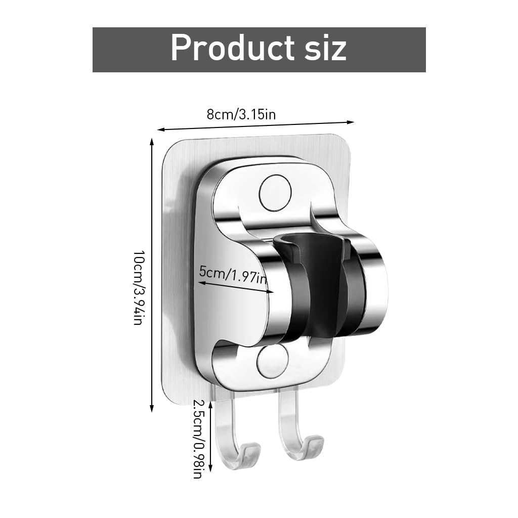 HASTHIP Shower Head Holder Wall Mount Shower Head Holder with Hanger Hooks Adjustable Shower Wand Holder Self Adhesive Shower Head Holder